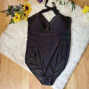 NWT CREABYGIRLS HALTER MESH PANEL PUSH UP BRA ONE PIECE SWIMSUIT